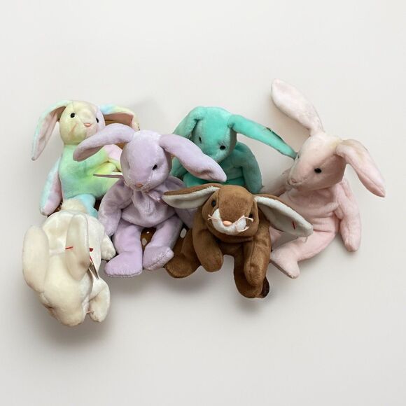 TY Lot of 6 1990s Retired Bunny Beanie Babies Floppity Hippie Nibbler Hippity - Picture 1 of 15